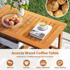 Acacia wood coffee table with a natural finish, featuring a 2-tier design for indoor and outdoor use.