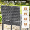 Mix gray PE rattan chair with ergonomic footrest and soft padded cushion, ideal for outdoor dining and relaxation.