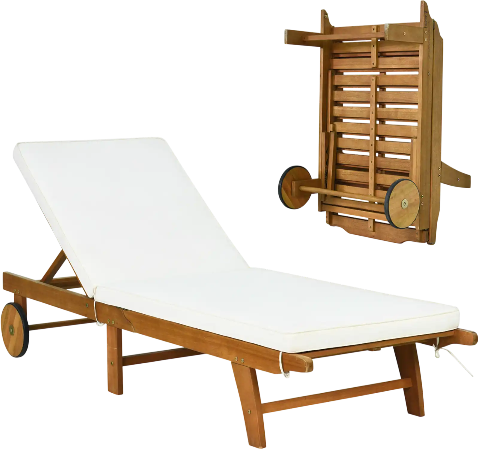 Costway Patio Folding Eucalyptus Wood Chaise Lounge 5-Level Adjustable Backrest 48936102 New