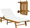 Patio Folding Eucalyptus Wood Chaise Lounge with 5-Level Adjustable Backrest
