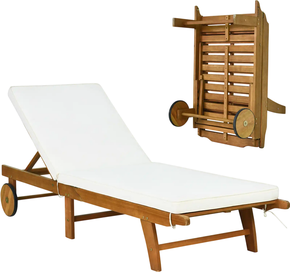 Patio Folding Eucalyptus Wood Chaise Lounge with 5-Level Adjustable Backrest