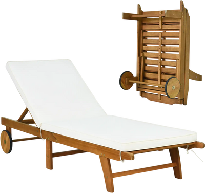 Costway Patio Folding Eucalyptus Wood Chaise Lounge 5-Level Adjustable Backrest 48936102 New