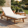 Acacia wood lounge chair chaise recliner with white cushion, 5-position backrest, ideal for patios and gardens.