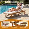 Patio acacia wood lounge chair with thick cushion, 5-position backrest, ideal for poolside relaxation.