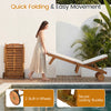Acacia wood lounge chair with built-in wheels, featuring a 5-position backrest, perfect for outdoor patios and gardens.