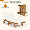 Patio acacia wood lounge chair dimensions with a 5-position backrest, ideal for outdoor relaxation and easy storage.