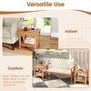 Acacia wood side table with slatted tabletop and storage shelf, perfect for indoor or outdoor use.