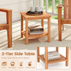 Acacia wood 2-tier side table with slatted top, perfect for patio or indoor use, featuring a storage shelf for.