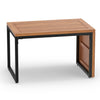Convertible patio acacia wood side table features a spacious slatted top and heavy-duty metal frame for versatile use.