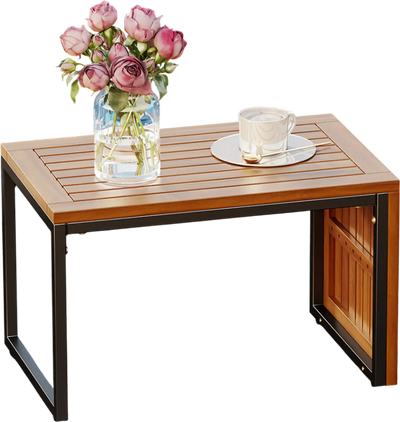 Costway 2-in-1 Convertible Patio Acacia Wood Side Coffee Table 99635853 New