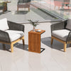 Convertible patio acacia wood side table with slatted surface, ideal for outdoor use in gardens or by the poolside.