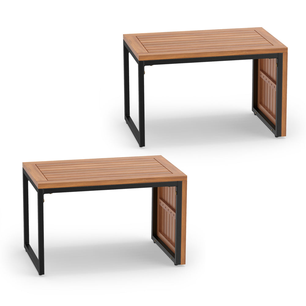 Single acacia wood side table with slatted top and sturdy metal frame, perfect for versatile outdoor placements.