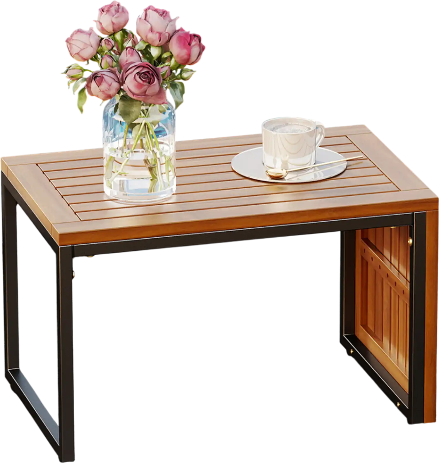 Costway 2-in-1 Convertible Patio Acacia Wood Side Table Set of 2 72926440 New