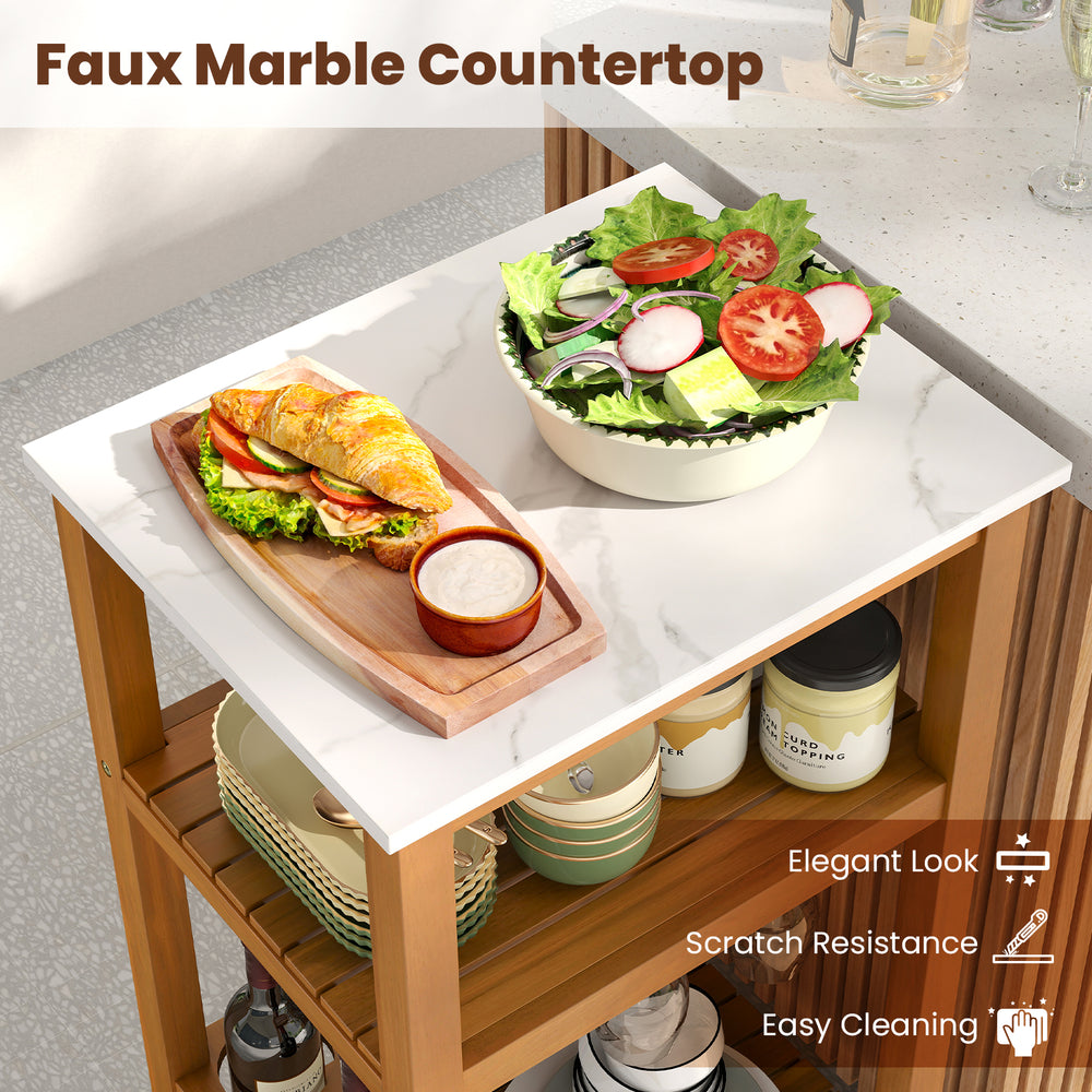 Faux marble countertop of the acacia wood patio buffet cabinet, featuring scratch resistance and easy cleaning for.