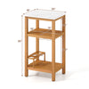 Acacia wood patio buffet cabinet with faux marble top, featuring 3 shelves and wine holders for outdoor storage.