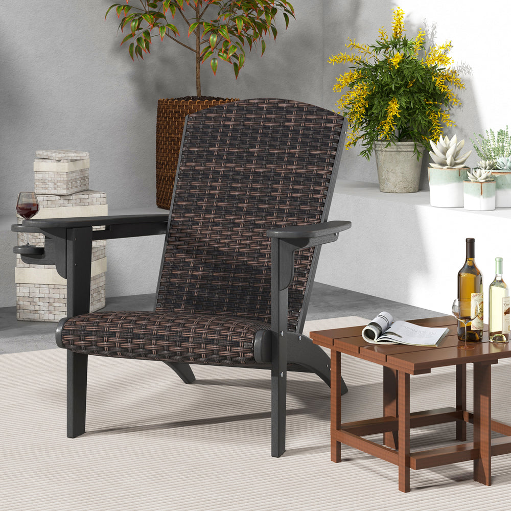 Patio Adirondack Chair with Rattan Padded Seat and Hidden Cupholder-Black - Gallery View 1 of 9