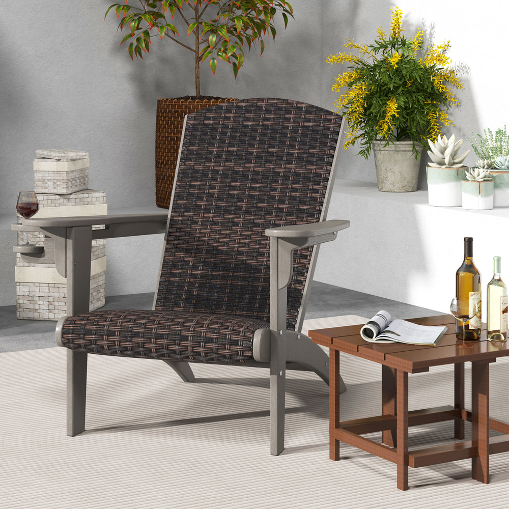 Patio Adirondack Chair with Rattan Padded Seat and Hidden Cupholder-Gray - Gallery View 1 of 9