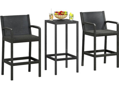 Costway 3-Piece Patio Bar Set w/ 2 Stools & 1 Bar Table Black 586149327 New