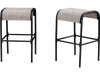 Set of 2 patio metal bar stools with curved fabric seats, featuring a sturdy frame and sleek backless design for.