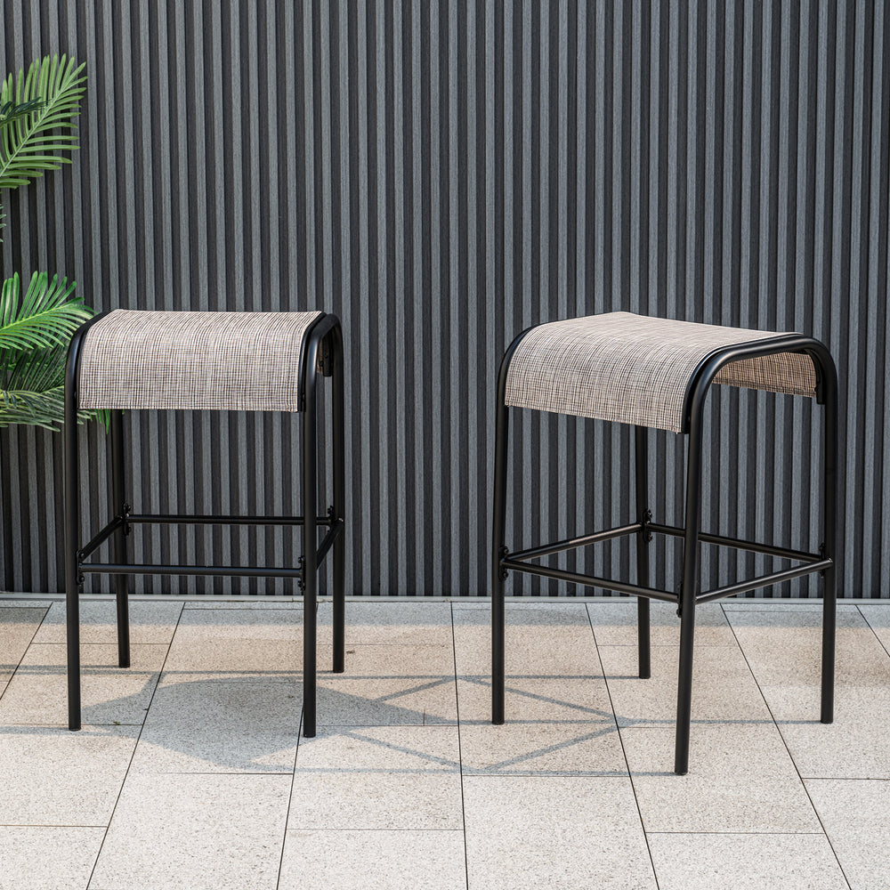 Set of 2/4 Patio Metal Bar Stools with Curved Fabric Seat-Set of 2 - Gallery View 1 of 7
