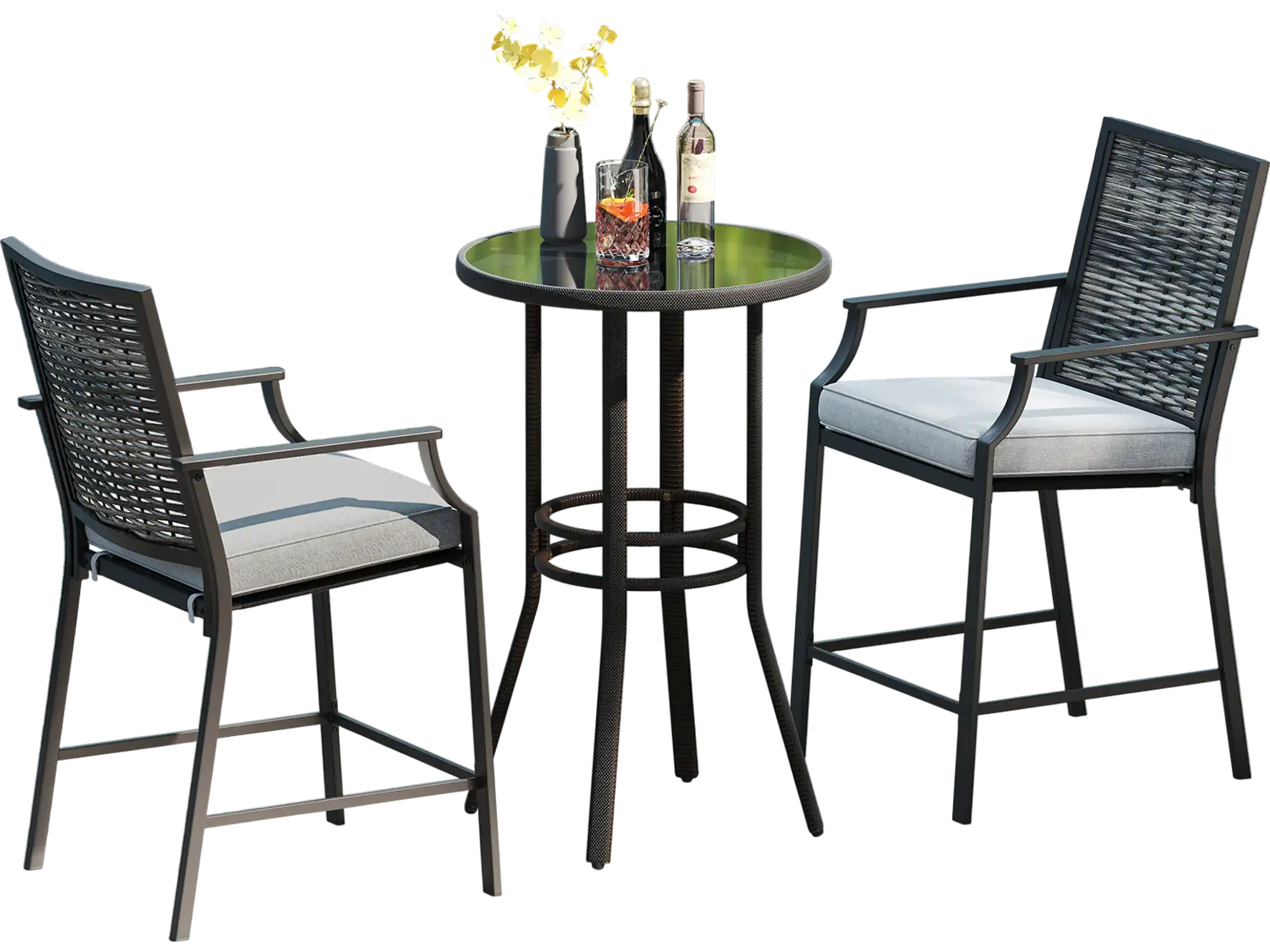 Costway Patio Rattan Counter Height Bar Stools Set of 2 w/ Armrests Grey 918327465 New
