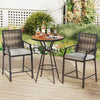Counter height rattan bar chairs set of 2 with armrests and cushions, perfect for backyard or poolside relaxation.