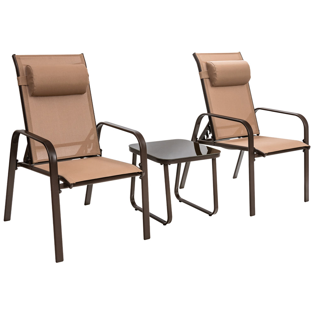 3 Pieces Patio Bistro Furniture Set with Adjustable Backrest-Brown - Gallery View 1 of 11