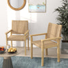 Natural wood chair set of 2 with woven paper rope, perfect for indoor or outdoor use in living rooms or patios.
