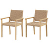 Set of 2 natural wood chairs with woven paper rope seats, perfect for indoor or outdoor use in various settings.