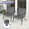 Set of 2 grey patio chairs with heavy-duty metal frame and adjustable foot pads for uneven surfaces, perfect for.