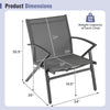 Detailed dimensions of the grey patio chair from the set, showcasing its heavy-duty metal frame and comfort features.