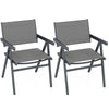Set of 2 outdoor patio chairs with breathable fabric seats and sturdy metal frames, perfect for dining or relaxation.