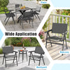 Set of 2 outdoor dining chairs with breathable fabric seats, sturdy metal frame, ideal for patio and balcony use.