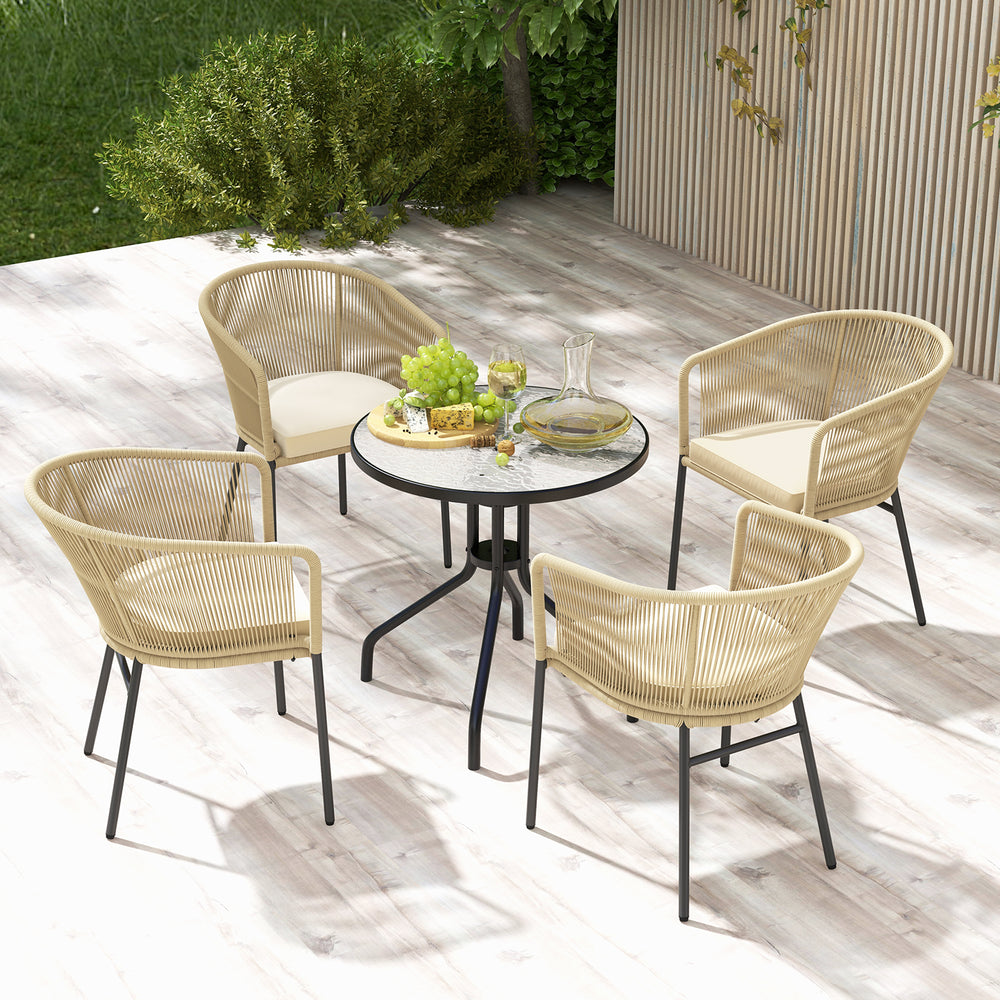 Patio Chairs Set of 4 with Curved Backrest and Seat Cushion for Patio-Yellow - Gallery View 1 of 9