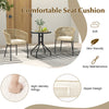 Curved backrest patio chair set with yellow cushions, featuring breathable fabric and wide armrests for comfort.