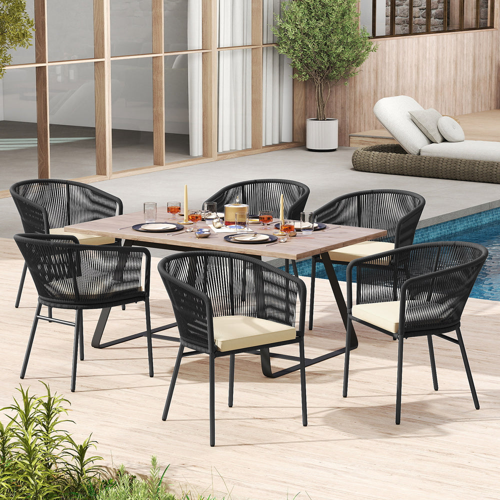 Patio Chairs Set of 4 with Seat Cushion and Curved Backrest for Patio-Black - Gallery View 1 of 9