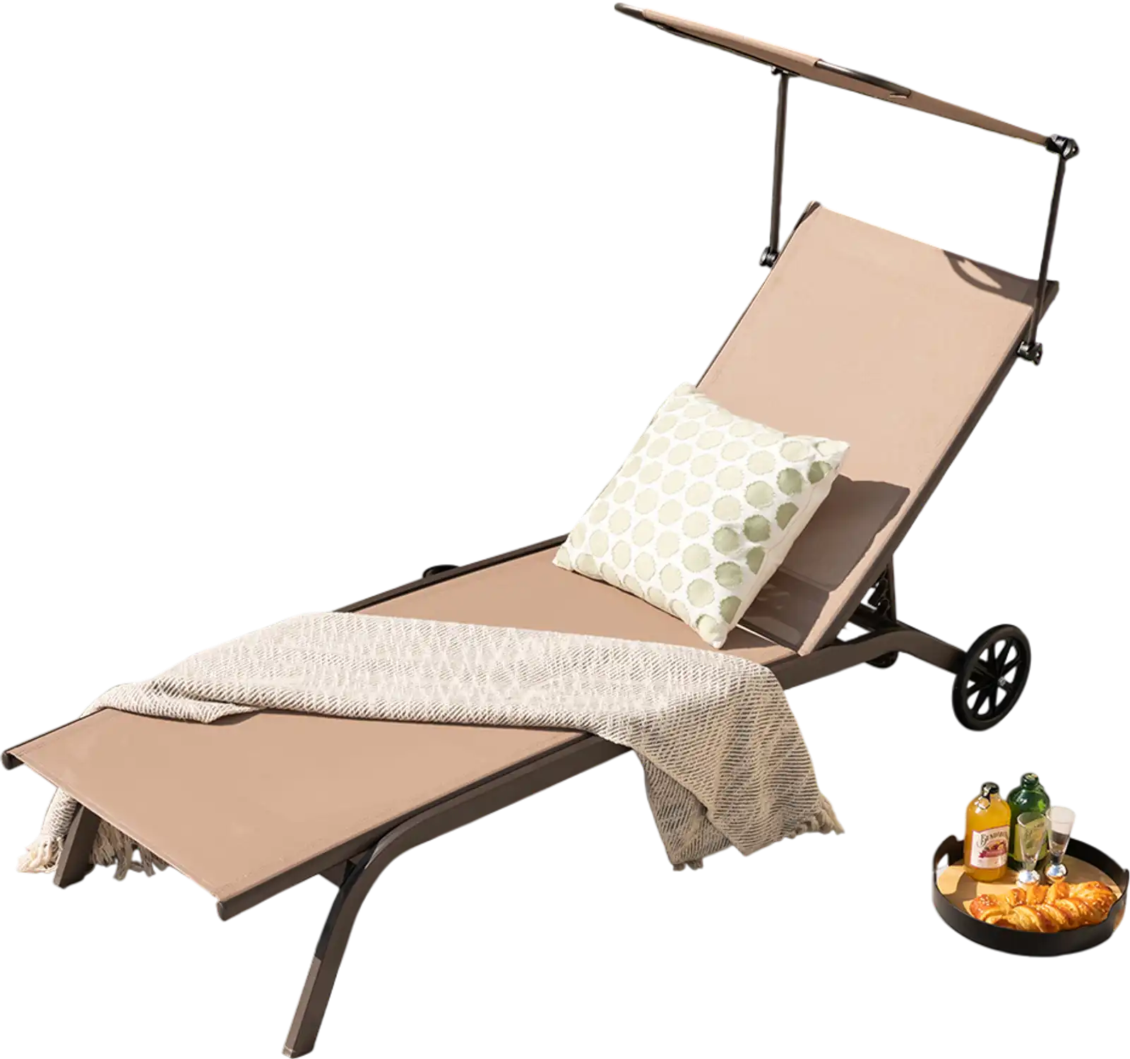 Costway Patio Adjustable Chaise Lounge Chair w/ Canopy Cup Holder Wheels Brown 91372654 New
