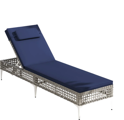 Costway Patio Chaise Lounge Chair Adjustable Backrest Headrest Navy 169234857 New