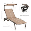 Side view of brown heavy-duty chaise lounge chair with adjustable backrest and rotatable canopy, ideal for outdoor.