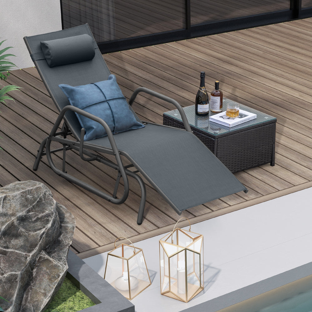 Outdoor Chaise Lounge Glider Chair with Armrests and Pillow-Gray - Gallery View 1 of 10