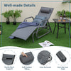 Gray outdoor chaise lounge glider chair with adjustable backrest, cozy armrests, and removable pillow for family.