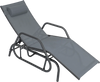Gray outdoor chaise lounge glider chair with adjustable backrest, armrests, and removable pillow for family comfort.