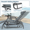 Gray outdoor chaise lounge glider chair with adjustable backrest, armrests, and pillow for comfortable relaxation.