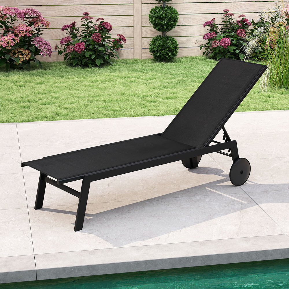 Patio Chaise Lounge Chair with Wheels and 6-Level Adjustable Backrest Set of 1 - Gallery View 1 of 8