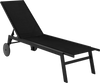 Black patio chaise lounge chair with wheels, 6-level adjustable backrest, perfect for poolside or backyard relaxation.