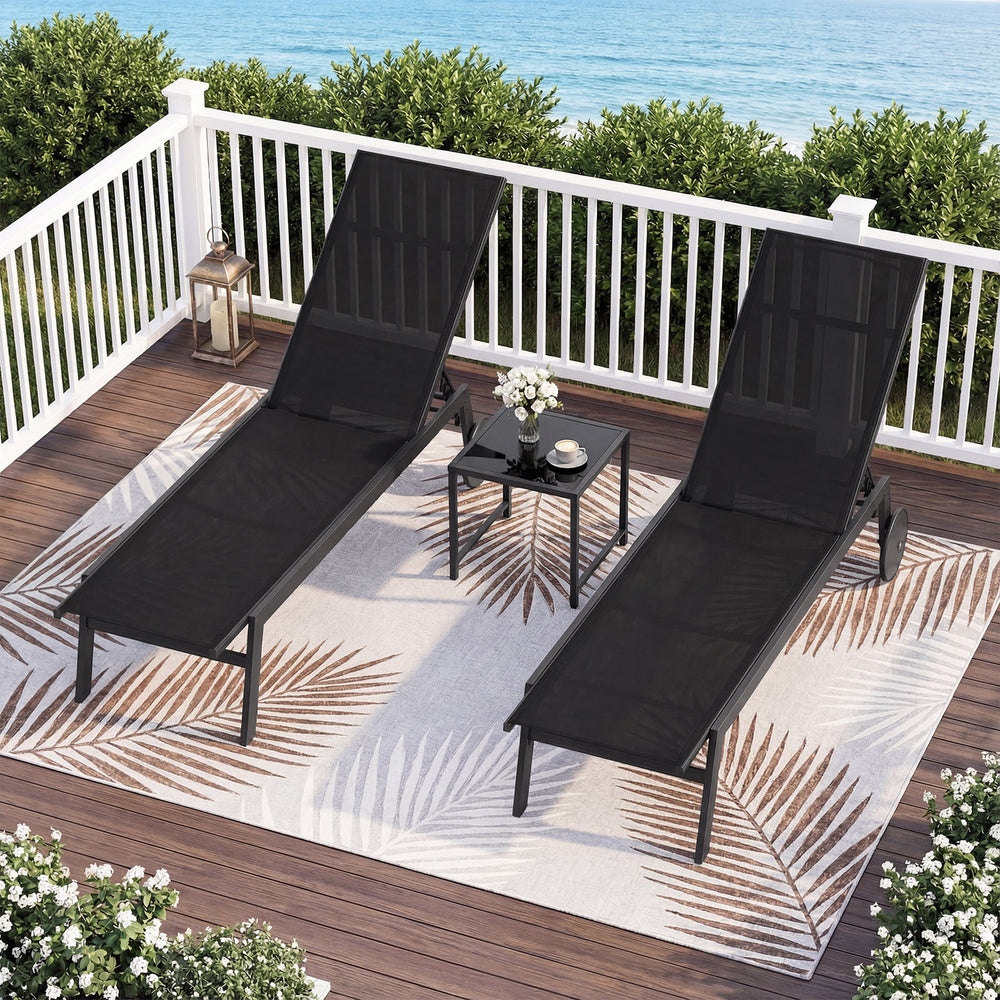 Patio Chaise Lounge Chair with Wheels and 6-Level Adjustable Backrest Set of 2 - Gallery View 1 of 8