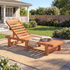 Solid wood patio chaise lounge chair with adjustable backrest, perfect for backyard or poolside relaxation.