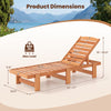 Solid wood patio chaise lounge chair with adjustable backrest, slatted design for airflow, ideal for backyard.