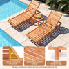 Patio chaise lounge chair with solid wood slatted design, adjustable backrest, and sturdy triangular structure for.