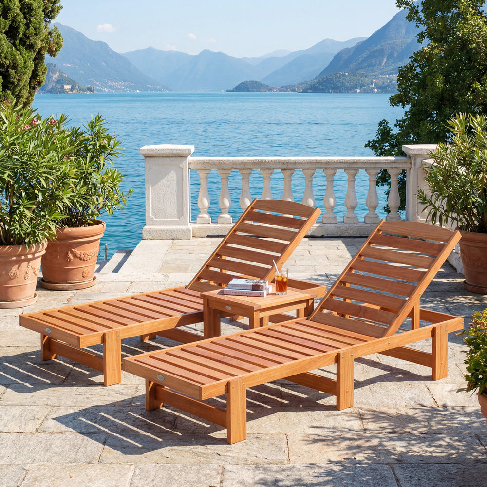 Patio Chaise Lounge Chair Solid Wood Slatted Recliner with Adjustable Backrest-Set of 2 - Gallery View 1 of 8